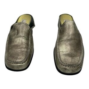 Claudia Ciuti Metallic Silver Leather Mules Slip On Loafers Shoes Women Size 7